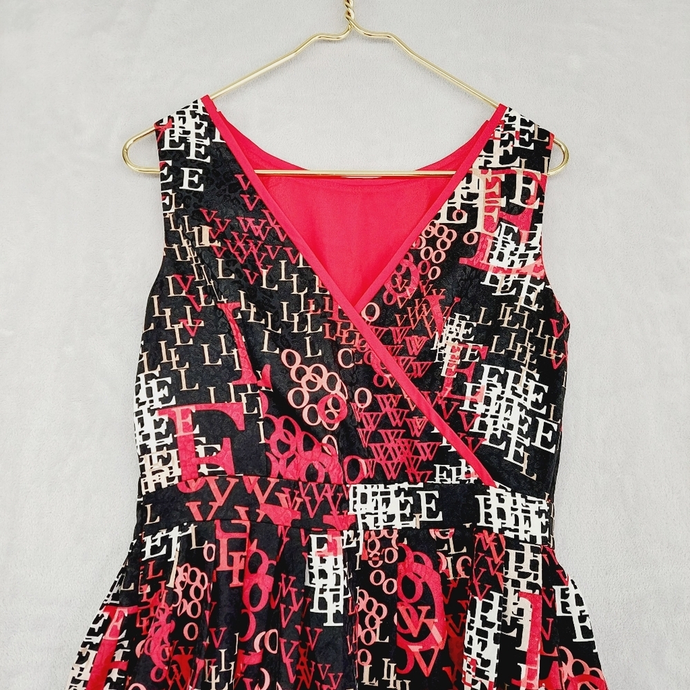 Jessica Simpson Chic Red and Black Graphic Print Midi Dress P2753 - Picture 3 of 7